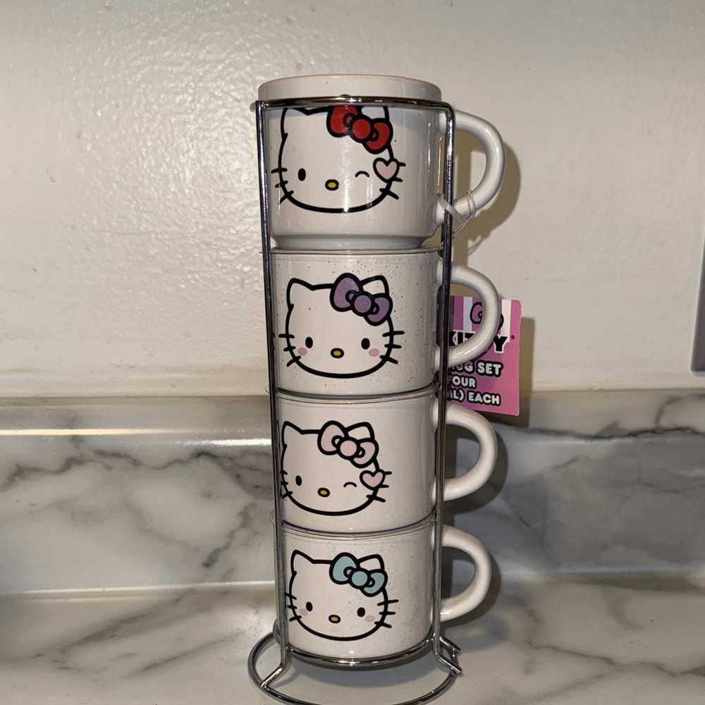 Hello Kitty Stackable Mugs Set - Red, Purple, Pink, White